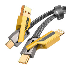 4-in-1 Usb C Cable Lightning Cable 60w [fast Charging And Data Synchronization] Flat Woven Anti Tangle Iphone Charging Cable With Velcro (yellow)