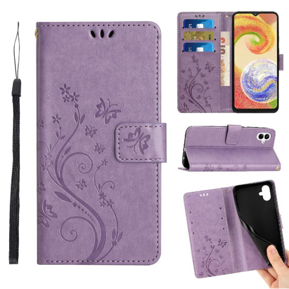 (Purple) Flip Case For Samsung Galaxy A06 Magnetic Closure Kickstand Pu Leather Card Holder Wrist Strap Purple 764762837655