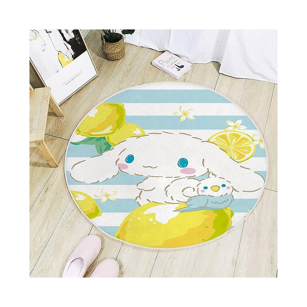 (Cinnamoroll 4, 40x40cm) Kawaii Sanrio Cinnamoroll Round Carpet Cartoon Cute Living Room Bathroom Non-slip Mat Bedroom Children's Room Bedside Floor M-image-OPC-PFMHDQG-NEW