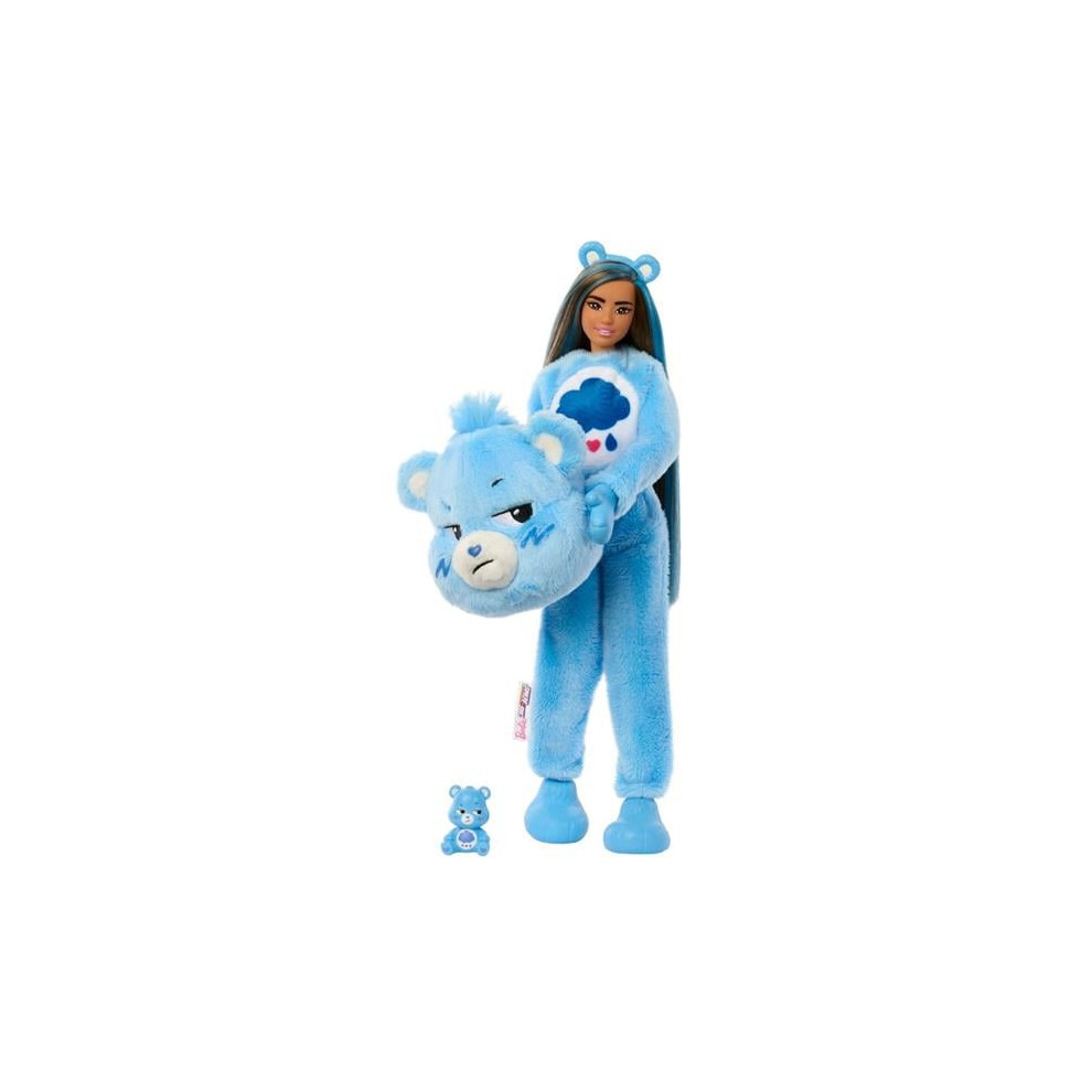 Mattel JCN96 Barbie Cutie Reveal Care Bears Series Doll, Grumpy Bear Plush Costume,