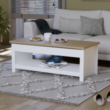 (White & Oak) Arlington Coffee Table with Sliding Top & Drawer