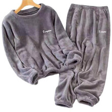 (2xl) Autumn Winter Men Pajamas Set Thermal Fleece Thick Warm Soft Pyjamas Suit Long Sleeve Casual Home Pyjama Set Male Nightwear