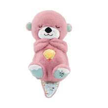 (Pink) With Breathing Movement Soothing Sleeping Otter Toy Musical Stuffed Baby Toy