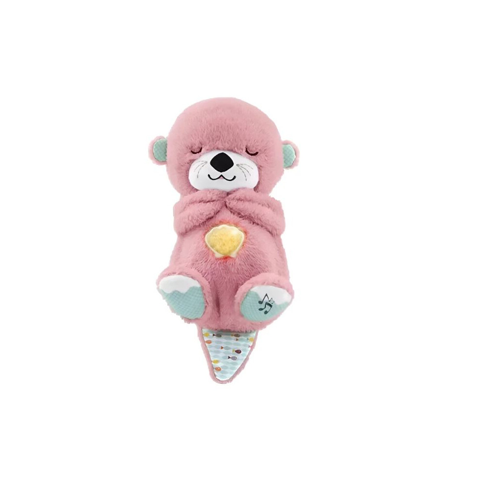 (Pink) With Breathing Movement Soothing Sleeping Otter Toy Musical Stuffed Baby Toy Pink