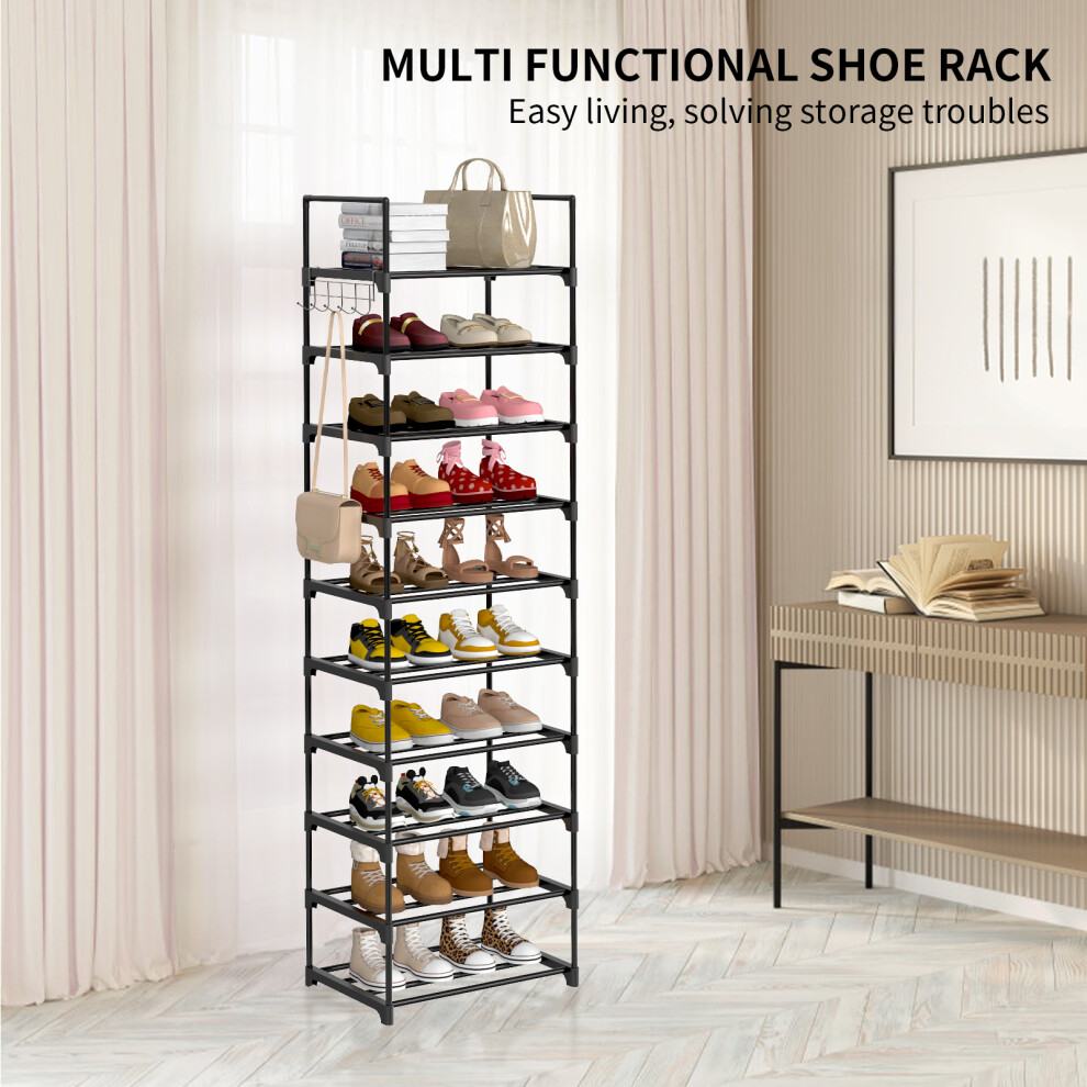 Shoe Rack 10 Tier Tall Shoe Racks Storage Metal Shoe Shelf Shoe Stand Organizer for Narrow Space Closet Entryway Hallway