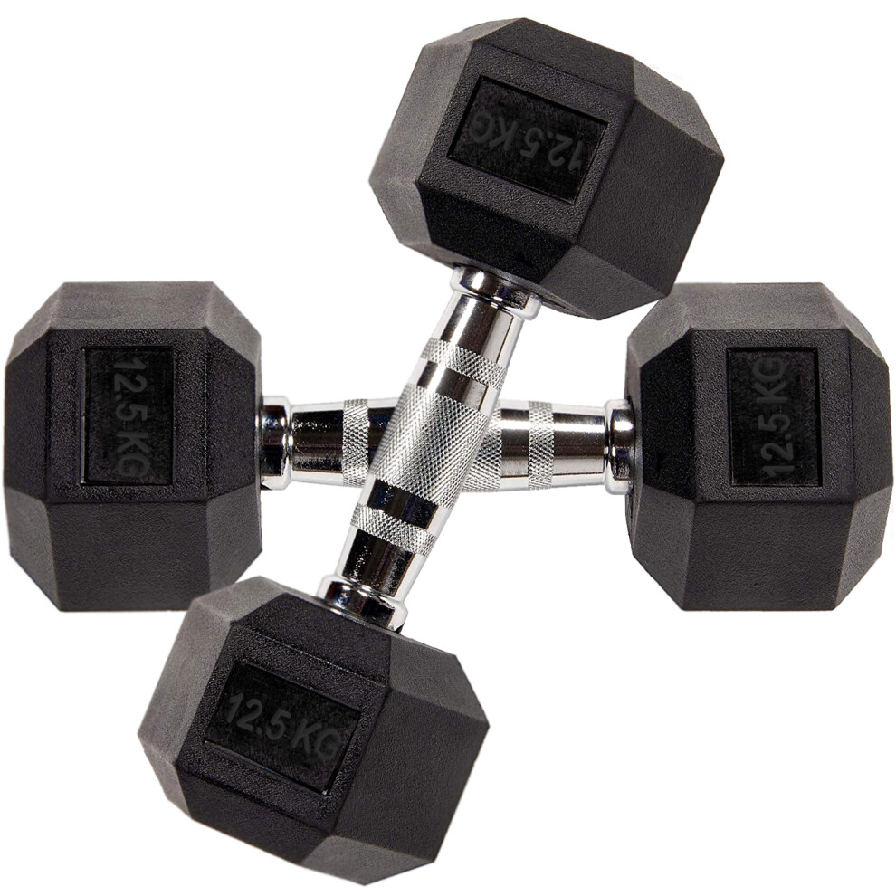 (12.5KG Pair) Hex Dumbbell Rubber Weight From 5.0 KG to 25 KG