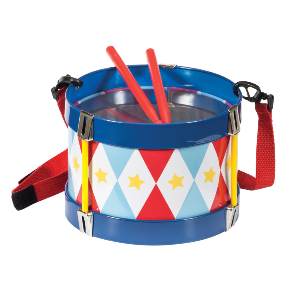 Schylling Tin Childrens Drum - Toy Drum with 2 Drum Sticks & Detachable "Break-away" Nylon Strap, Fun Drums for Kids