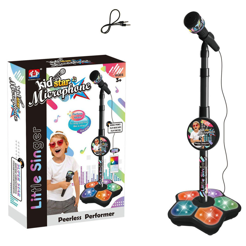 (Black) Kids Karaoke Microphone Stand Toy with Lights & Sound