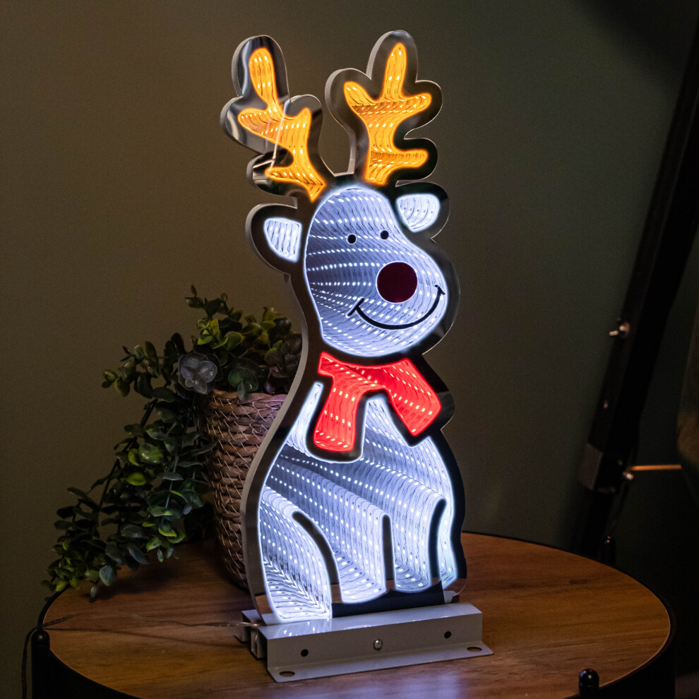 Snow Time 40Cm Infinity Standing Reindeer With Metal Base, And Leds White/Red