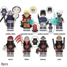 8pcs/set Naruto Anime Building Blocks Action Figures Uzumaki Sasuke Kakashi Assembled Minifigures Collectible Toys Kids Fans Gift