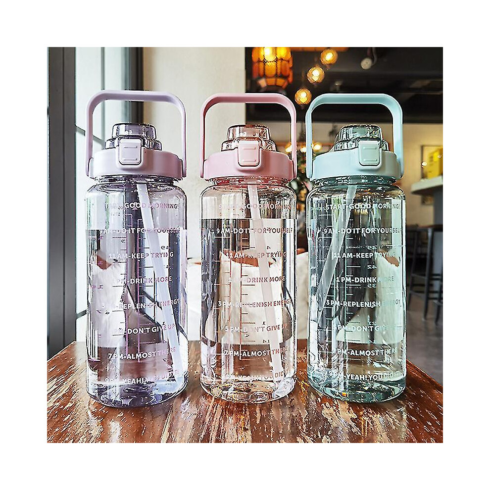 (Black) 2l Portable Large Capacity Water Bottles Fitness Water Jug With Time Marker