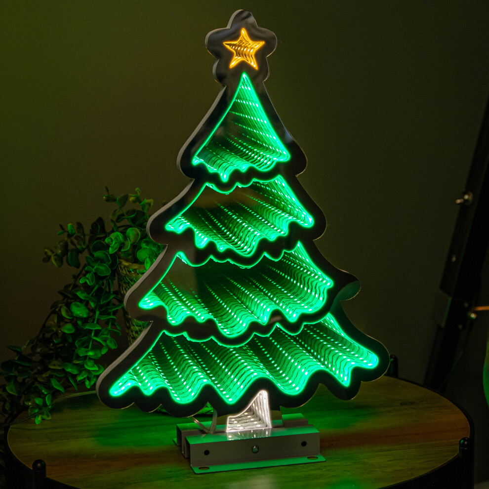 Snow Time 40Cm Infinity Standing Christmas Tree With Metal Base And Leds Green