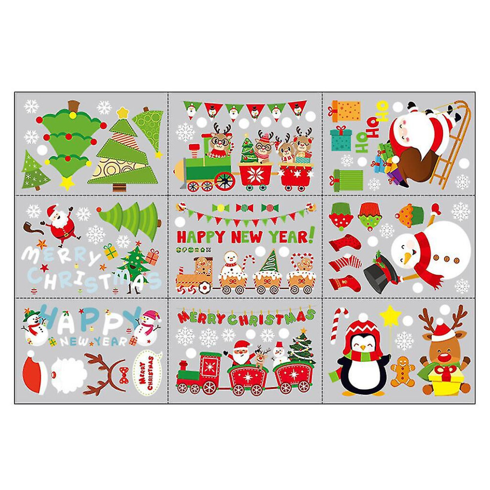 (A) 9pcs Christmas Window Clings Snowman Santa Glass Window Decals Stickers New Year Xmas Party Decorations-image-OPC-PFMJ6ND-NEW