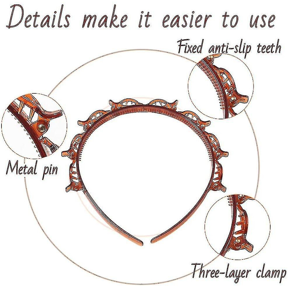 2 Pieces Headband With Clips, Double Layer Hairpin, Multilayer Double Fringe Headband Hairbands, Hair Hoop Hairstyle Bangs, Woven Hollow Headband Hair Not,Specified