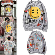 (L) 3d Three-dimensional Smiley Printed Sweater Tide Brand Hip-hop Men And Women Couples Casual Plus Velvet