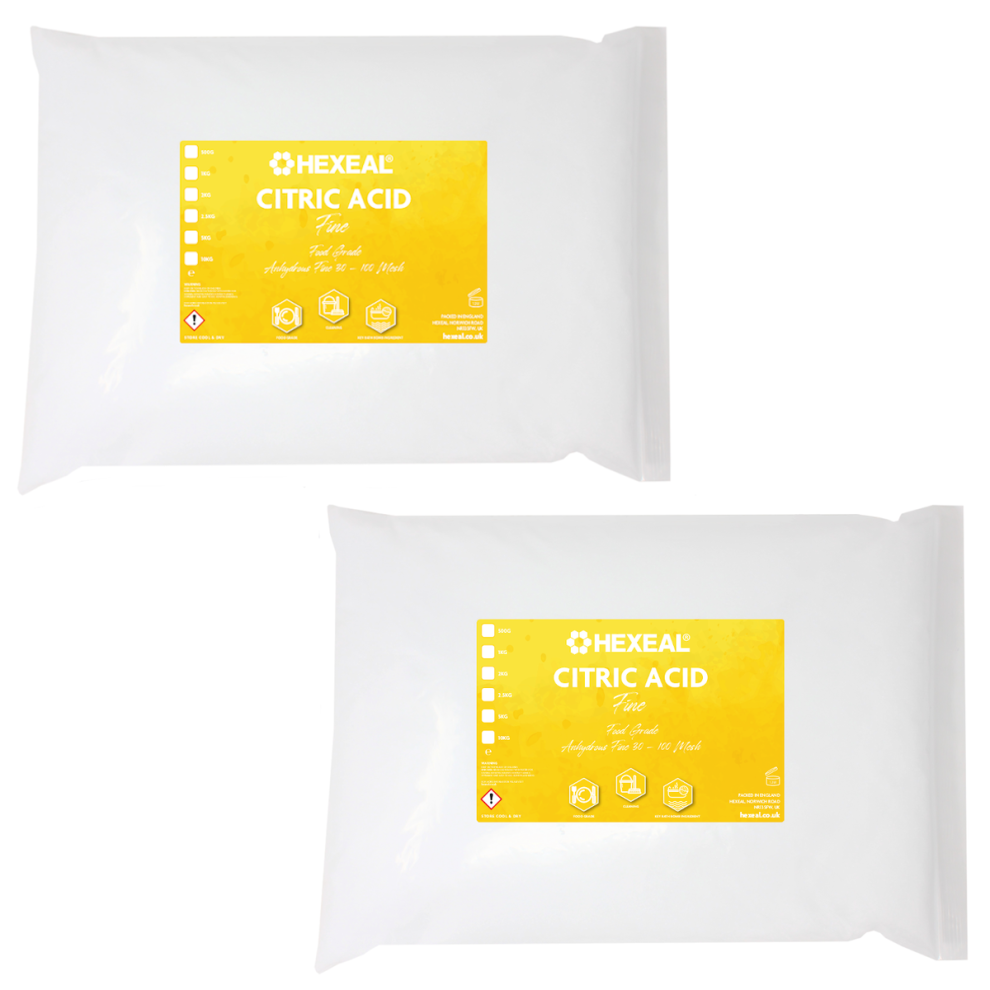 Hexeal Citric Acid 10Kg Â 2 X 5Kg Bags Of Food Grade Anhydrous Fine Citric