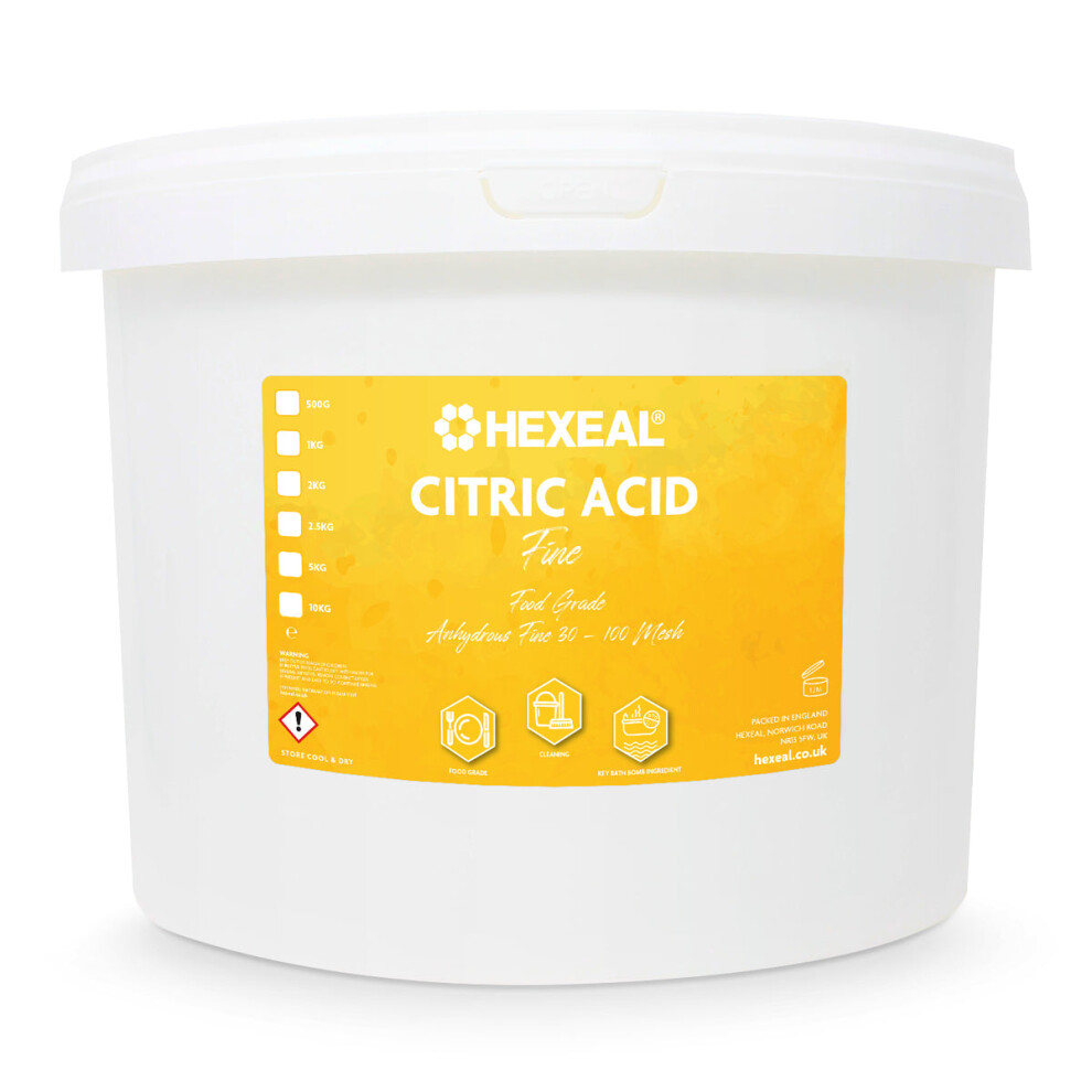Hexeal Citric Acid 10kg – 10kg Bucket of Food Grade Anhydrous Fine Citric