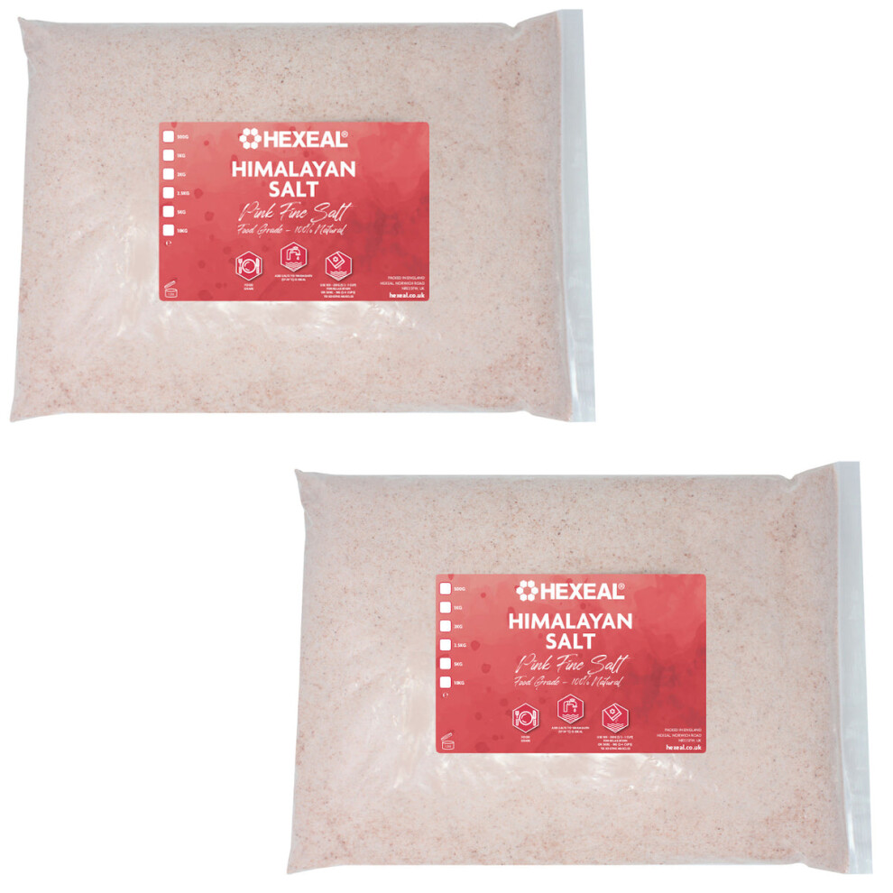 Hexeal Himalayan Salt 10Kg – 2 X 5Kg Bags Of 100% Natural Fine Food Grade Salt Pink