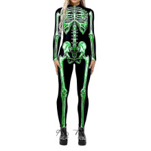 (M, Green) Ladies 3d Skull Print Jumpsuit Halloween Party Skinny One-piece Bodysuit