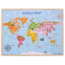 Bigjigs Toys Wooden World Map Puzzle Jigsaw (35 Pieces) Educational Geography