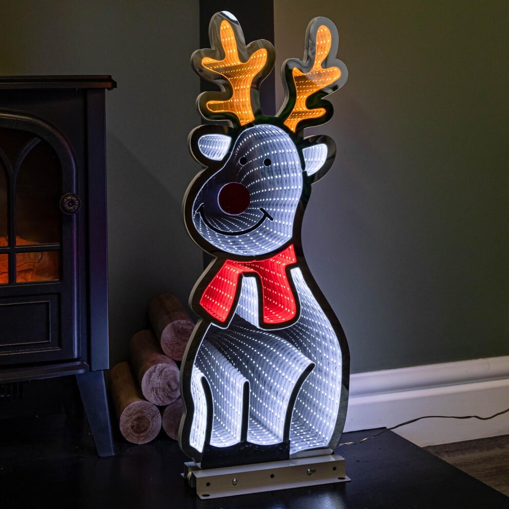 Snow Time 60Cm Infinity Christmas Reindeer With Metal Base, White And Red Leds White,Red