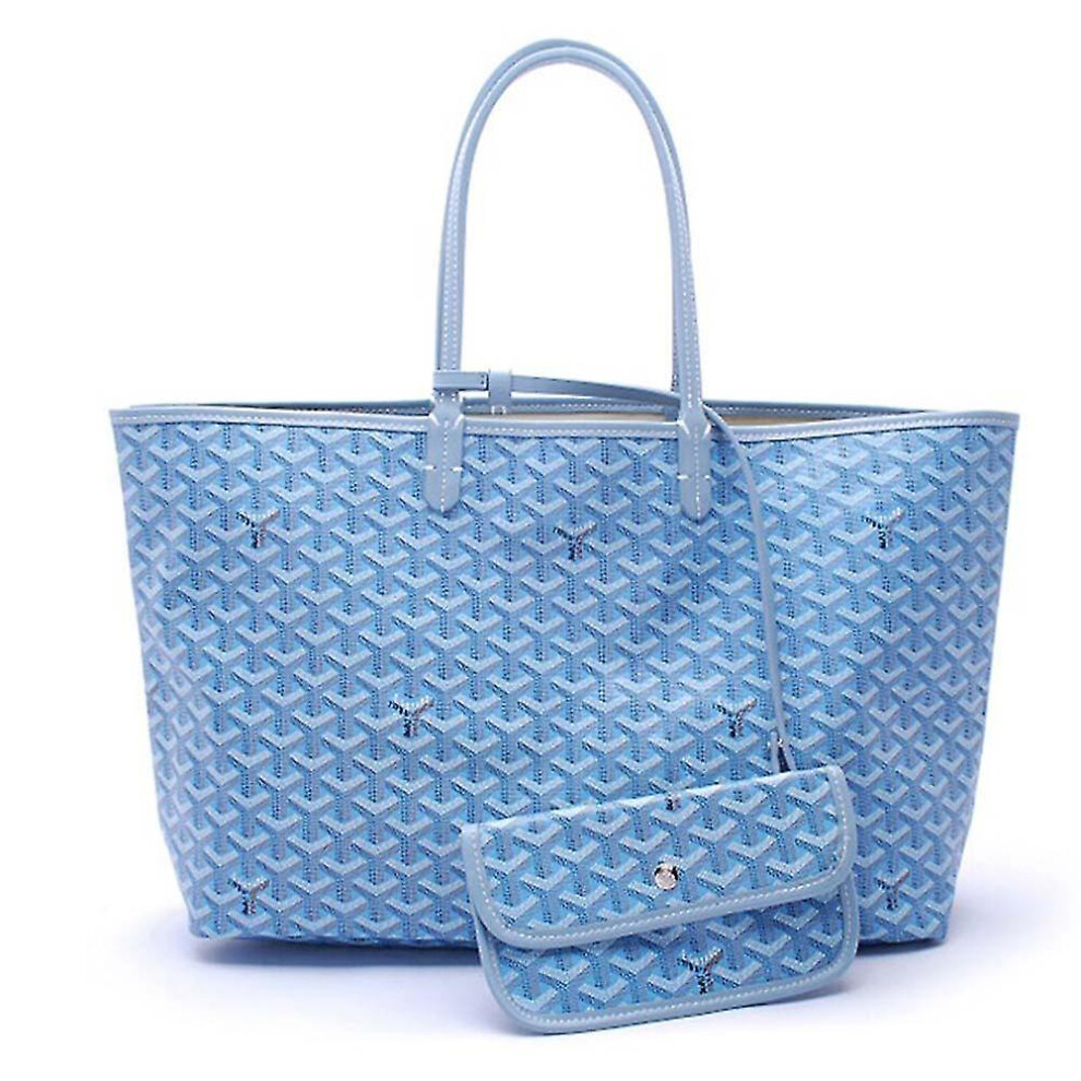 (Light Blue) Women's Pu Leather Tote Bag Portable Large Capacity Shoulder Bag Waterproof Beach Pocket