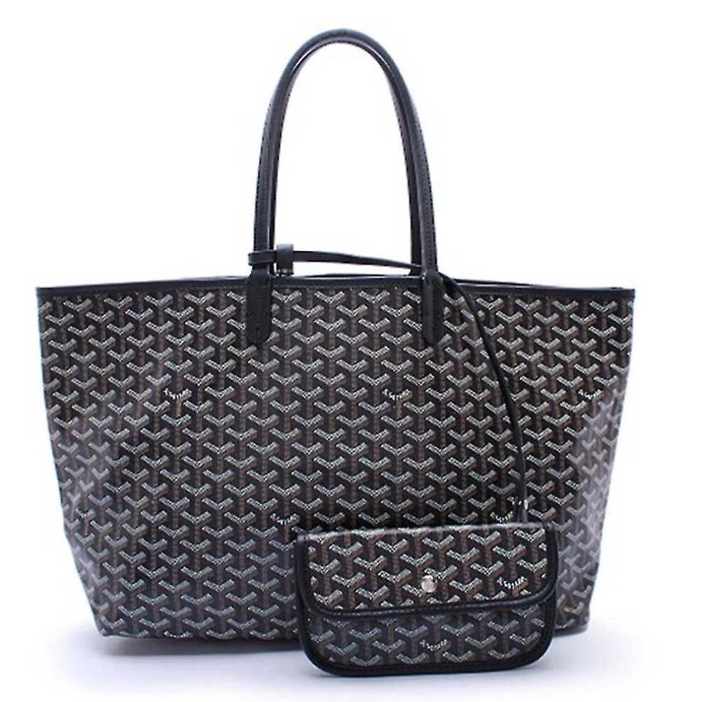 (Black) Women's Pu Leather Tote Bag Portable Large Capacity Shoulder Bag Waterproof Beach Pocket
