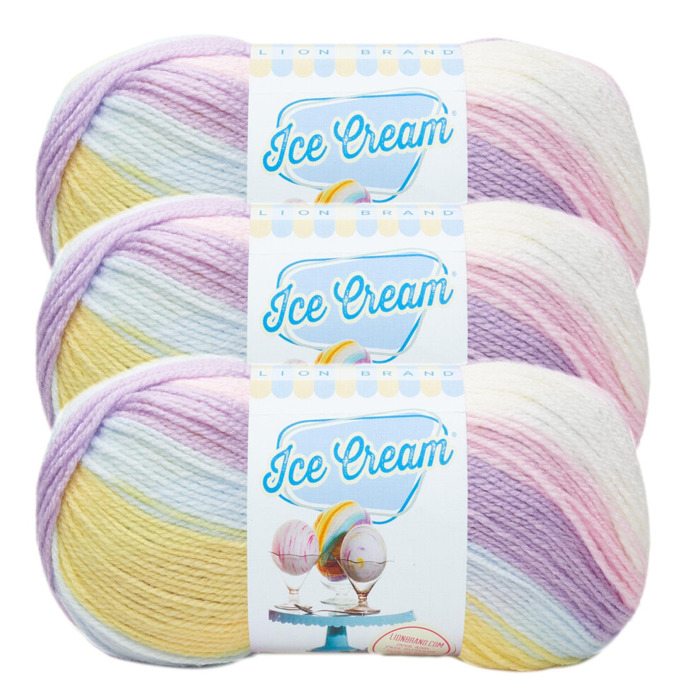 (3 Pack) Lion Brand Yarn Ice Cream Baby Yarn  Cotton Candy