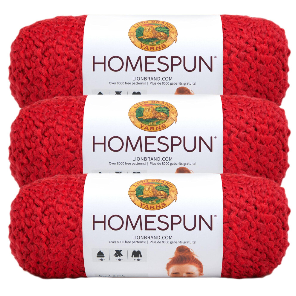 (3 Pack) Lion Brand Yarn Homespun Bulky Yarn  Candy Apple