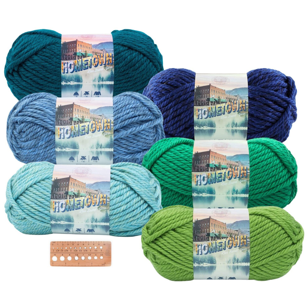 Lion Brand Yarn - Hometown - 6 Skein Assortment with Needle Gauge (Dee