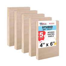 U.S. Art Supply Obehandlade Träpaneler för Målning, 5 Pack 4x6 tum - Studio Björk Canvas 3/4" Djup