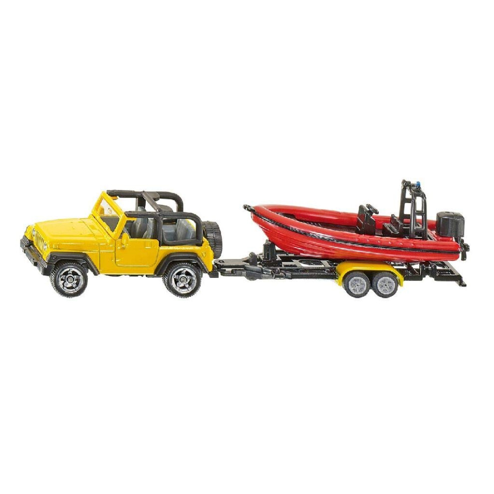 SIKU 1658  Jeep with Boat  Metal/Plastic  Yellow/Red  Removable Traile