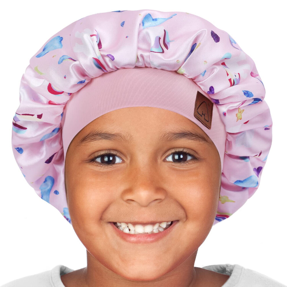 Hat Hut Kids Satin Bonnet Sleep Cap for Curly Hair Adjustable Silk Hai