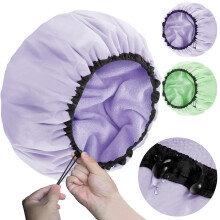 Sheomern 2er Set 15" XL Extra Große Duschhaube mit Frottee, Verstellbare Wasserdichte Duschhaube für Frauen