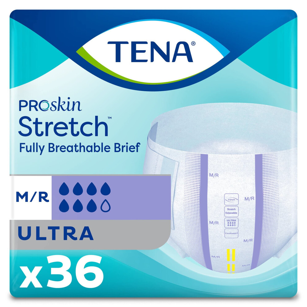 TENA Stretch Ultra Disposable Incontinence Briefs  36 Count (Pack of 2