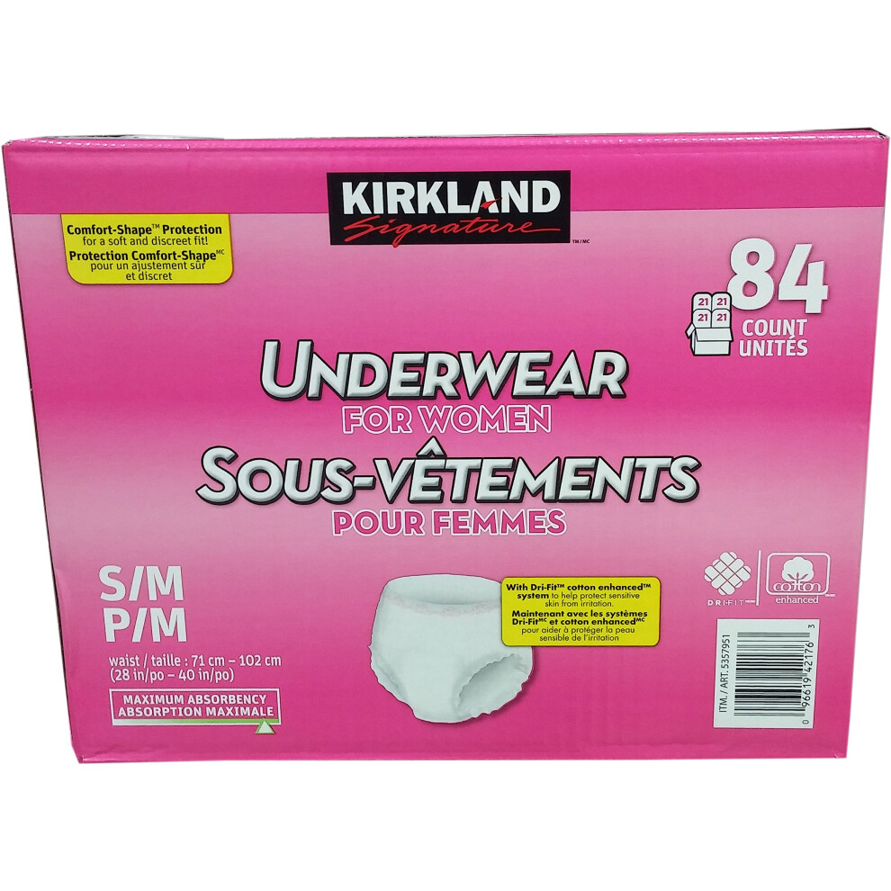 Kirkland Signature protective underwear for women  S/M  84 Count