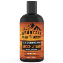 Rocky Mountain Barber Company Birchwood All-In-One Body Wash - Shampoo, Corpo, Viso & Barba con Oli Essenziali - 8 oz