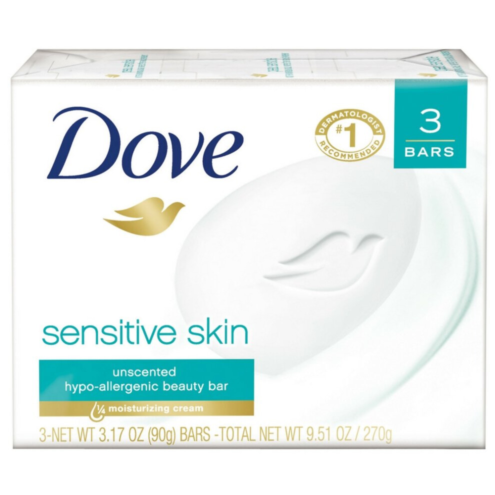 Dove Sensitive Skin Beauty Bar  Unscented  3 Count  Pack of 1