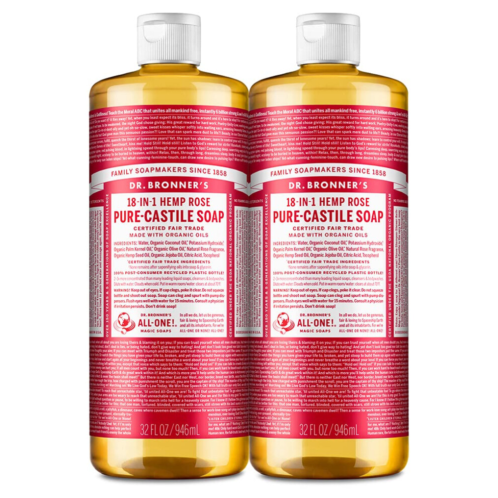 Dr. Bronners - Pure-Castile Liquid Soap (Rose  32 ounce  2-Pack) - Mad