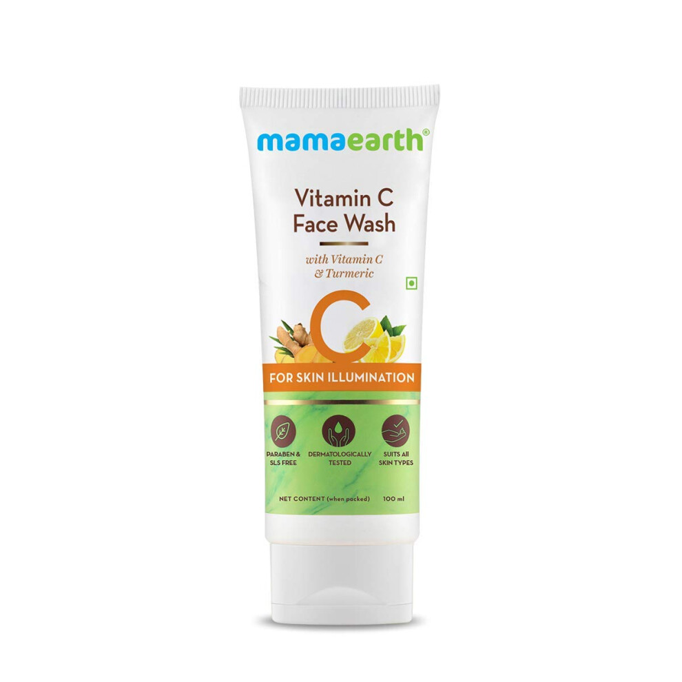 Mamaearth Vitamin C Face Wash For Skin Illumination | Gentle & Hydrating Dead Skin Exfoliator With Turmeric | Sulfate & Paraben Free | 3.38 Fl Oz (100