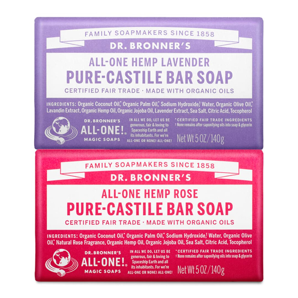 Dr. Bronner's - Pure-Castile Bar Soap (2-Pack Bundle  Rose & Lavender)