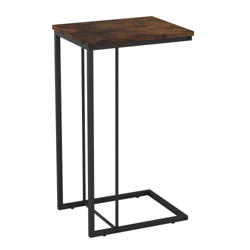 URBN Living (Rustic Brown) C Shaped Side End Table Coffee Snack Living Room Bedside Under Sofa Metal Frame 2