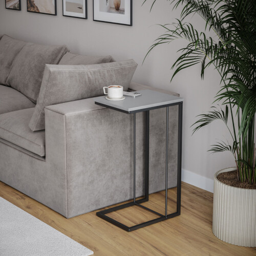 URBN Living (Grey) C Shaped Side End Table Coffee Snack Living Room Bedside Under Sofa Metal Frame