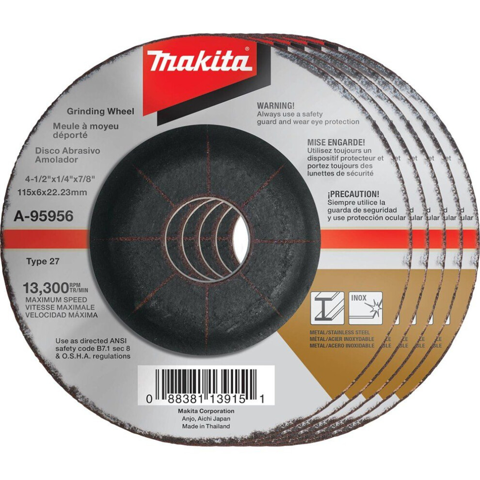 Makita A-95956-5 4-1/2"" x 1/4"" x 7/8"" INOX Grinding Wheel  36 Grit