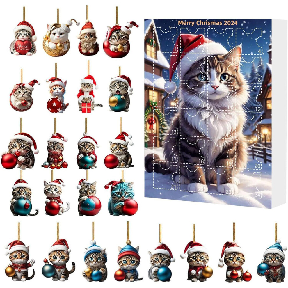 (A) 2024 Cat Christmas Advent Calendar with Ornaments