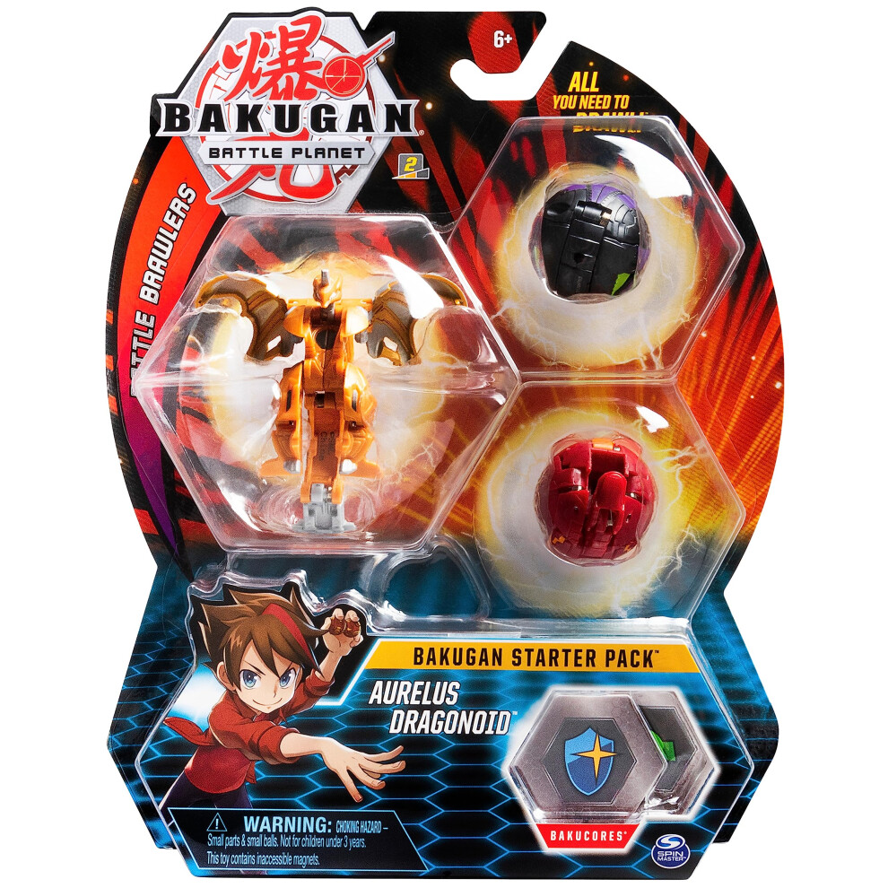 Bakugan Starter Pack 3-Pack  Aurelus Dragonoid  Collectible Action Fig