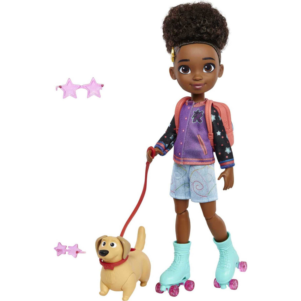 Mattel Karmas World Roller Skating Mattel Karma Doll with Dog Figure