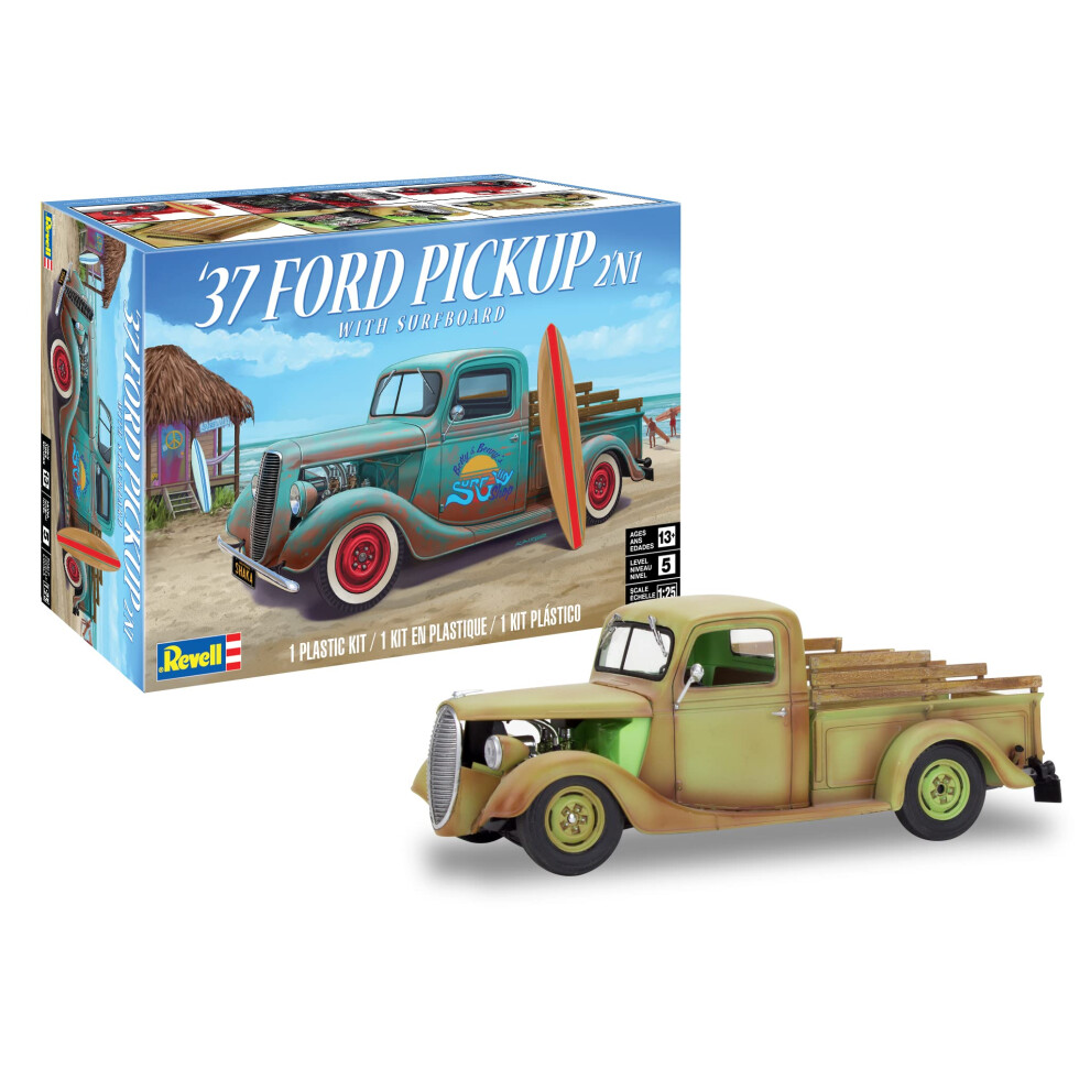 Revell 85-4516 1937 Ford Pickup Truck 2N1 w/Surf Board Model Car Kit 1