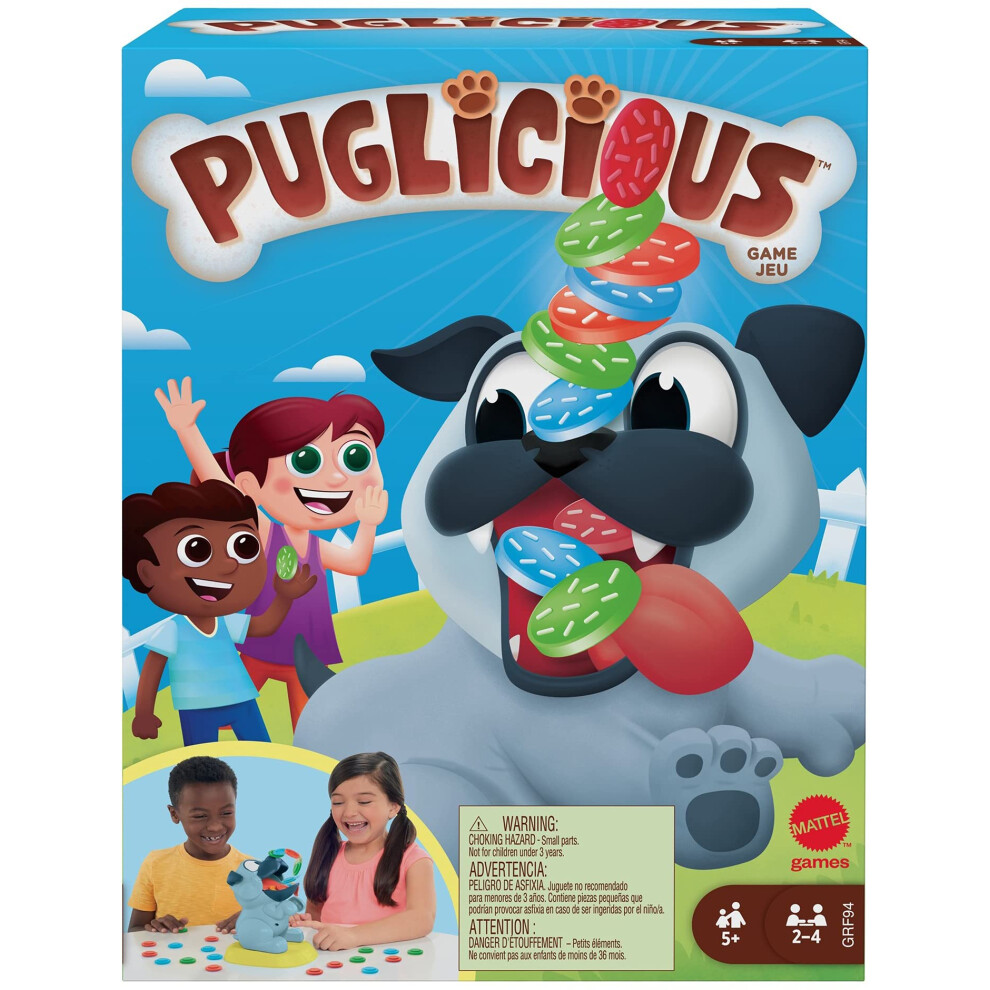 Mattel Games Puglicious Kids Game  Dog Treat-Stacking Challenge with H