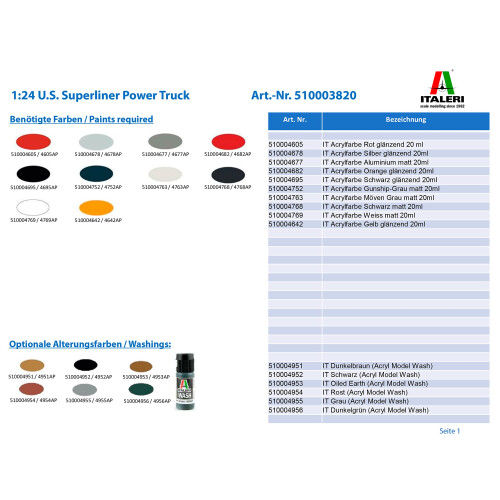 Tamiya Italeri 1/24 Αμερικανικό Superliner Τρακτέρ, Μοντέλο: 510003820 1